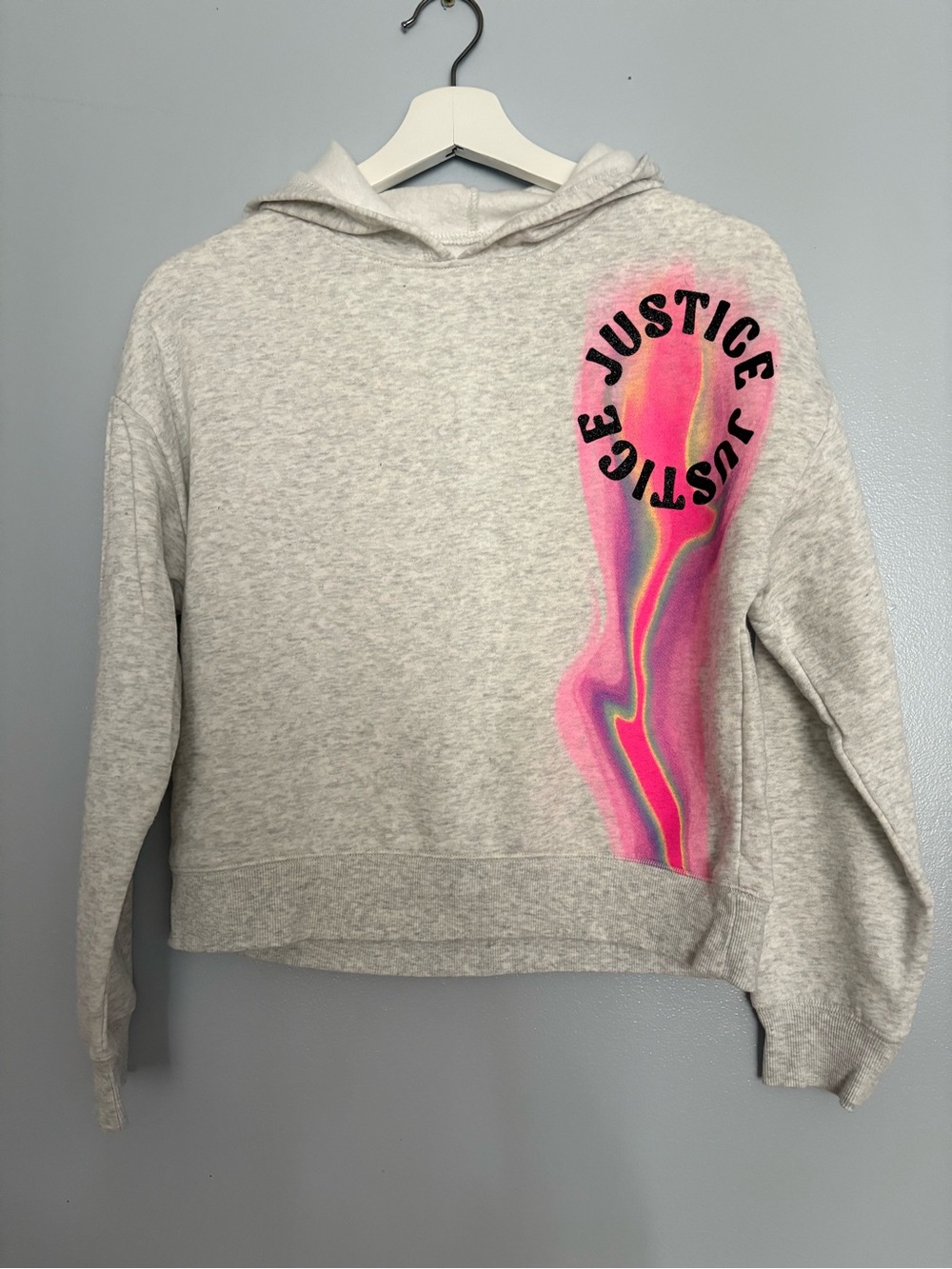 Justice Cream Hoodie with Neon Pink & Yellow Graphic